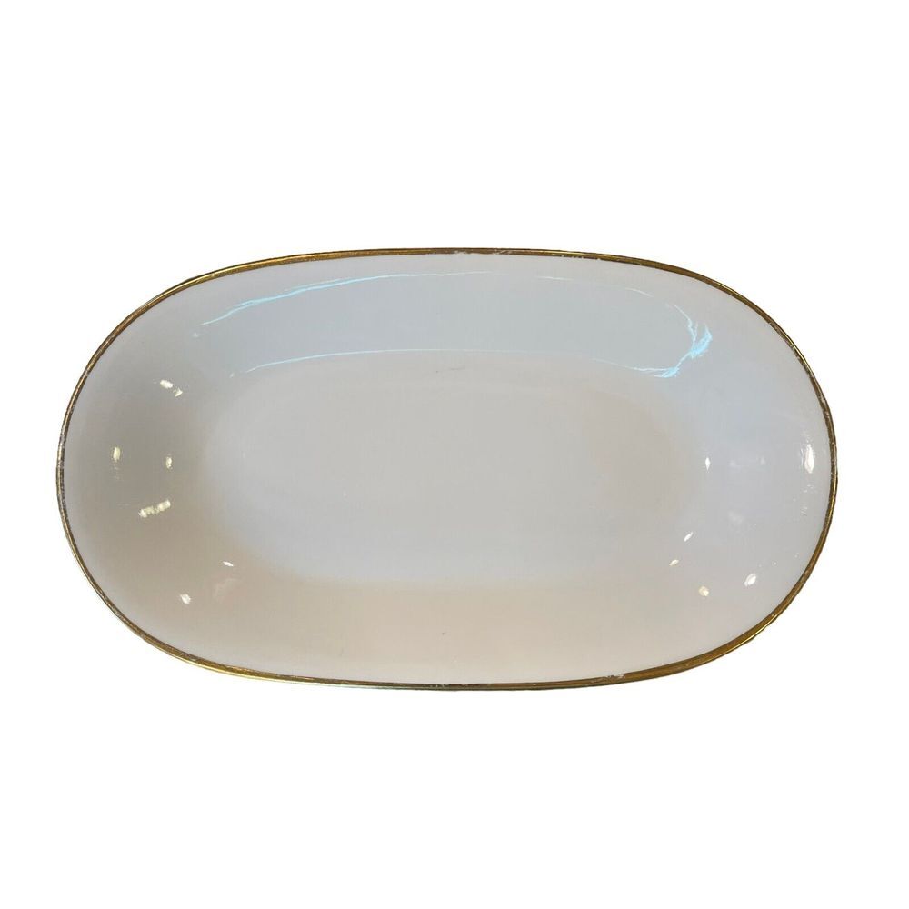 VTG ALKA Bavaria Carina White‎ Porcelain Gold Rimmed Oval Plate Germany 9.5X5.5